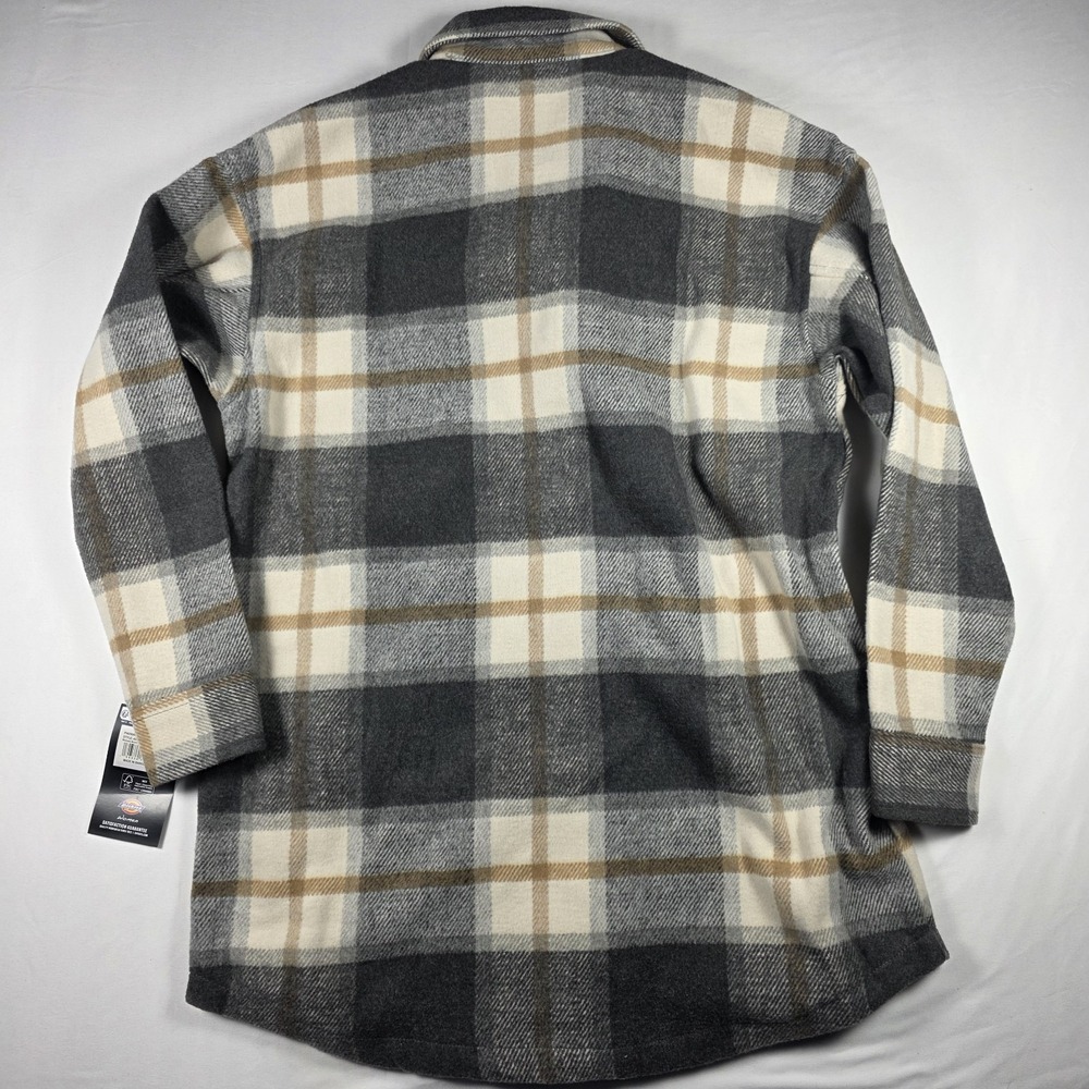 Dickies Women Flannel Shacket Jacket Small Gray Plaid Button Up Warm Workwear - Picture 14 of 14